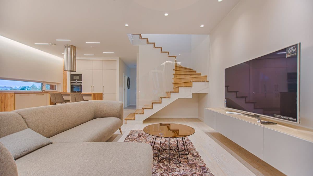 Large flat-screen television in a modern living room